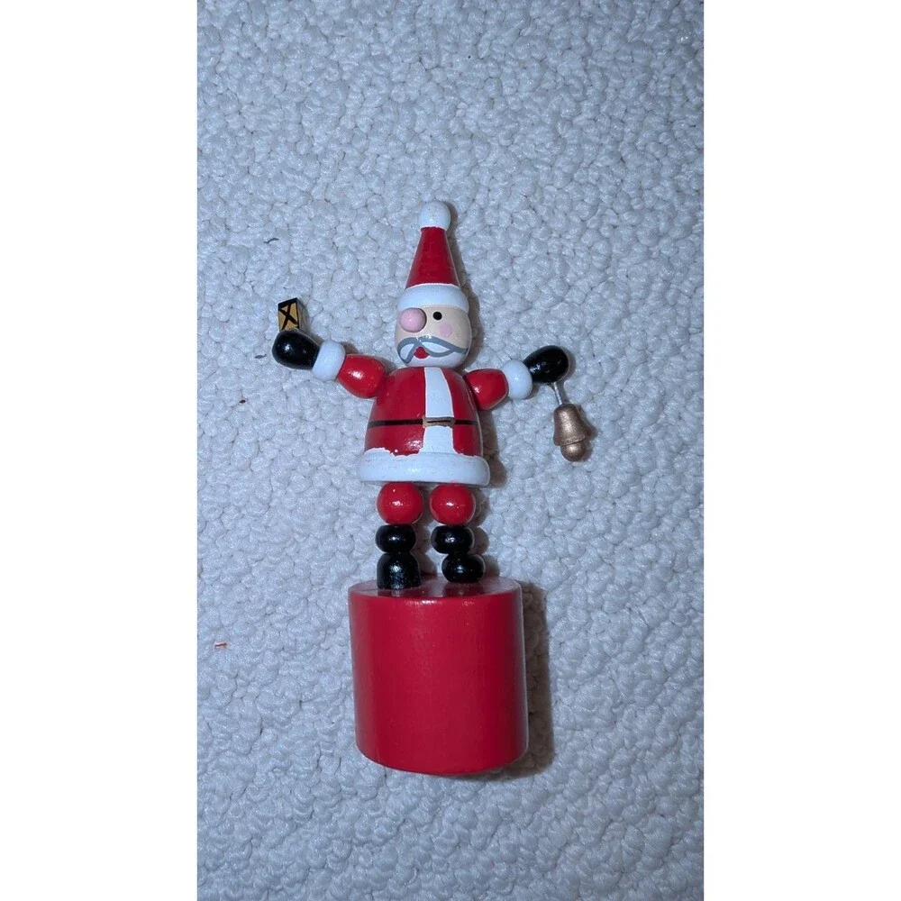 Vintage Wood Thumb Push Puppet Santa Christmas Ornament